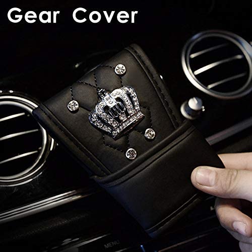 U So Shiny Car Gear Shift Cover Cute, Leather Luster Cat Gearshift Knob Cover with Crystal Crown, Black