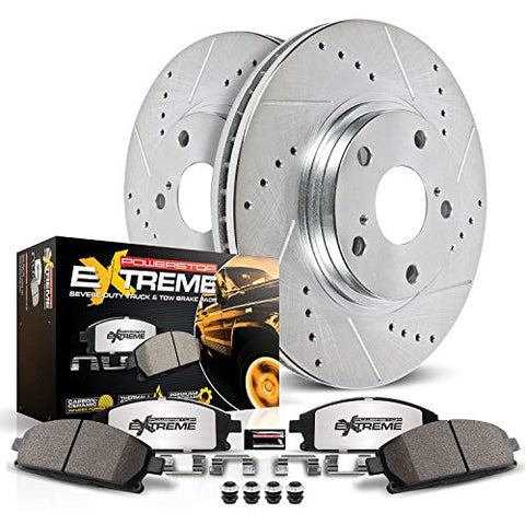 Power Stop K5563-36 Rear Z36 Truck & Tow Brake Kit, Carbon Fiber Ceramic Brake Pads and Drilled/Slotted Brake Rotors