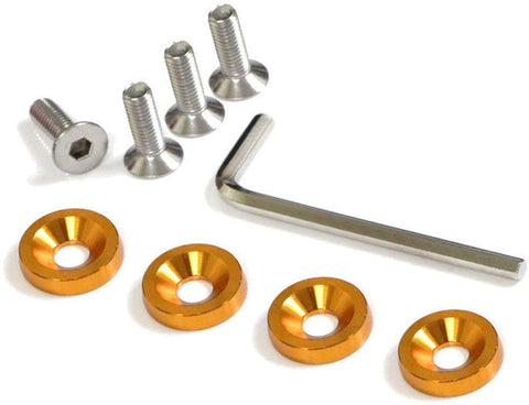 iJDMTOY (4 JDM Racing Style Gold Aluminum Washers Bolts Kit for Car License Plate Frame, Fender, Bumper, Engine Bay, etc