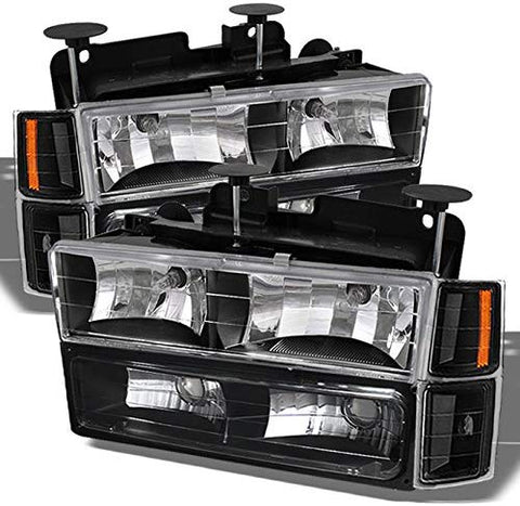 For 1994-1998 Chevy C/K 1500/2500/3500 Tahoe Suburban Full Size C10 Black Headlights Left+Right Headlamp