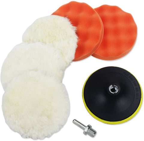 Coceca 7pcs 6 Inches Polishing Pad Kit, Sponge and Wool Polishing Pad Set with M14 Drill Adapter