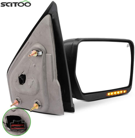 SCITOO Towing Mirror Passenger Side fit for Ford Chrome Automotive Exterior Mirror fit 2004-2014 F-150 with Amber Turn Signal and Puddle Lights Power Controlling Heated and Manual Folding Features
