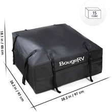BougeRV Rooftop Cargo Carrier Bag Waterproof 15 Cubic Feet Car Roof Bag Cargo Carrier Travel Storage Luggage Bag Box Soft-Shell for Cars with Rack Jeep Car Truck SUV Van (38"x38"x18")…