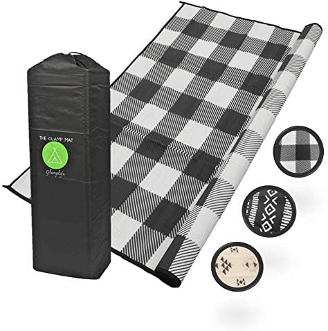 RV Mat - Recycled Reversible RV Rug - Camping Rugs for Outside Your RV - 9x12 Black and White Tribal - Large Outdoor Rugs for patios or awnings - Portable mat - Waterproof Rug