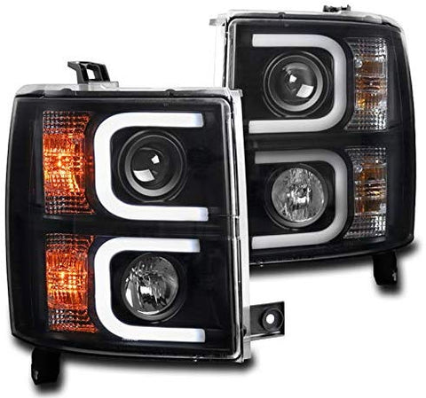 ZMAUTOPARTS For 2014-2015 Chevy Silverado 1500 LED DRL Black Projector Headlights Headlamps
