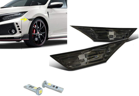 eLoveQ Front SIDE MARKER SIGNAL LAMPS + T10 SMD LED BULBS FOR 2016-2019 HONDA CIVIC (Smoked Lens with LED Bulbs)