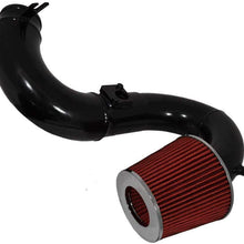 For 2012-2014 Honda Civic (SI Model Only) 3 Inch Aluminum High Flow Cold Air Intake System Black Pipe with Air Filter Red