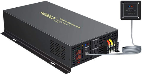 WZRELB 3500W 24VDC 120VAC Pure Sine Wave Power Inverter, 2 AC Outlets, Wired Remote Control, RV (RBP-350024WR)