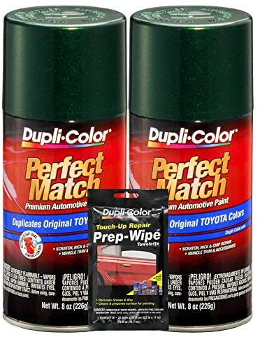 Dupli-Color Dark Green Mica Exact-Match Automotive Paint for Toyota Vehicles - 8 oz, Bundles Prep Wipe (3 Items)