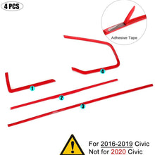 Thenice 4pcs Center Consoles Panel Stickers Dashboard Trims Strips Inner Decals for 10th Gen Honda Civic 2019 2018 2017 2016 -Red