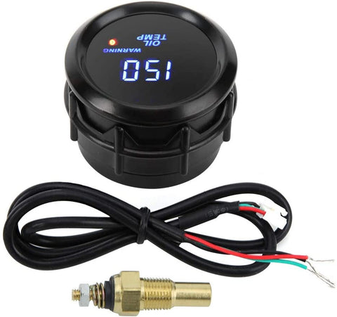 Car Oil Thermometer 52mm Oil Thermometer with Sensor 40~150℃ Blue LED Digital Display Temperature Gauge Auto Car Digital Oil Pressure Meter Gauge