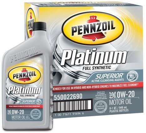 Pennzoil 550022690-6PK Platinum 0W-20 Full Synthetic Motor Oil - 1 Quart (Pack of 6) (OBSOLETE)