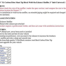 S SIZVER Weld-On Muffler Series 4" N1 Carbon Fiber Slant Tip Black Weld-On Exhaust Muffler 3" Inlet Universal 1