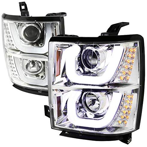 For Chevy Silverado 1500 Pickup Chrome Dual Halo LED Signal Projector Headlights