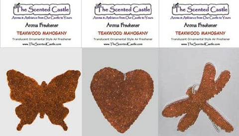 3Pack Teakwood Mahogany Scented Air Fresheners in Butterfly, Heart, Dragonfly by The Scented Castle