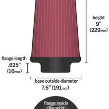 K&N Universal Clamp-On Air Filter: High Performance, Premium, Washable, Replacement Filter: Flange Diameter: 6 In, Filter Height: 9 In, Flange Length: 0.625 In, Shape: Round Tapered, RC-5046