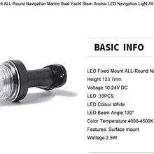 MHSZZAO 12V DC LED Fixed Mount All-Round Navigation Marine Boat Yacht Stern Anchor LED Navigation Light All Round 360°White Light