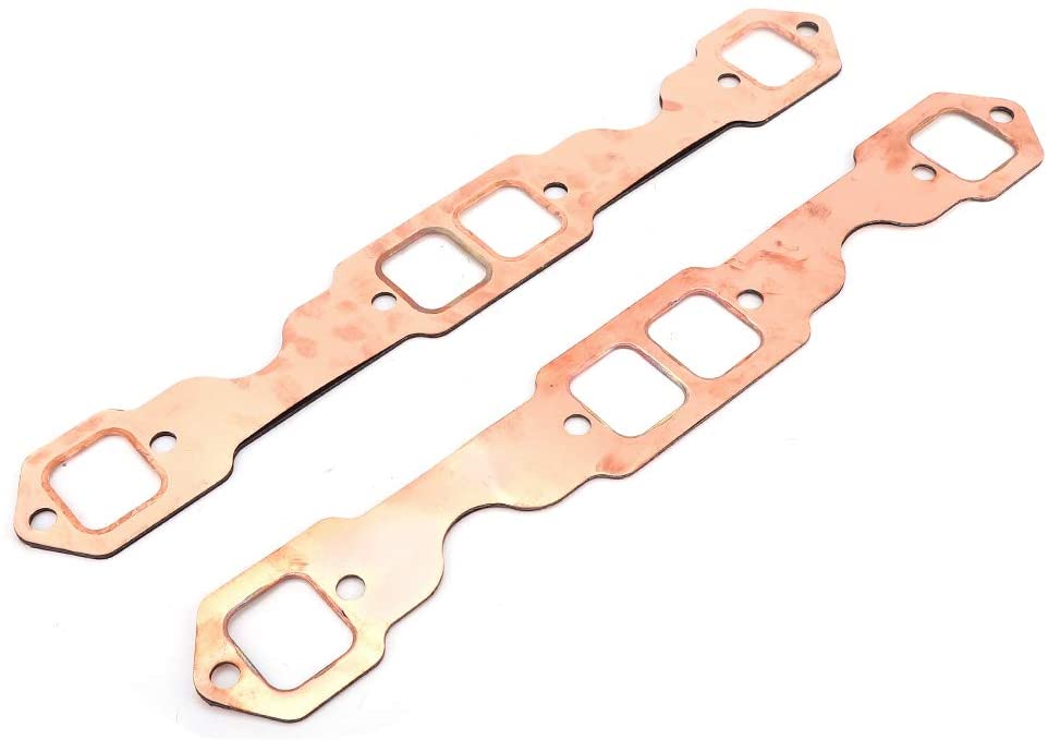 Duokon 2pcs Exhaust Gaskets, Square Port Copper Header Exhaust Gaskets Reusable Fit for SBC 327 305 350 383