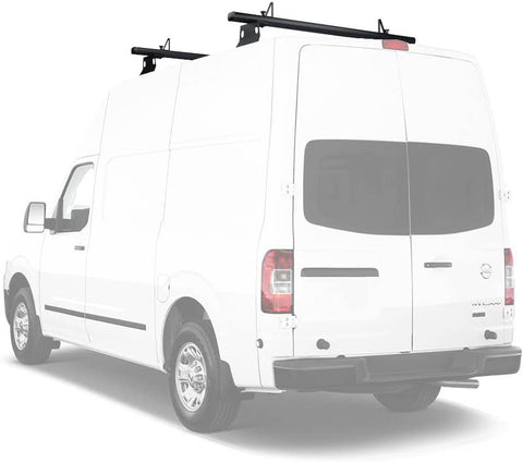 AA-Racks Model AX302-NV Compatible NV 2012-On Aluminum 2 Bar Van Roof Rack System w/Ladder Stopper Black