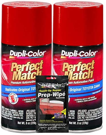 Dupli-Color Barcelona Red (Metallic) Exact-Match Automotive Paint for Toyota Vehicles - 8 oz, Bundles Prep Wipe (3 Items)