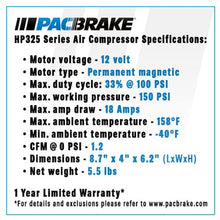 Pacbrake HP10142-12V HP325 Series Air Compressor