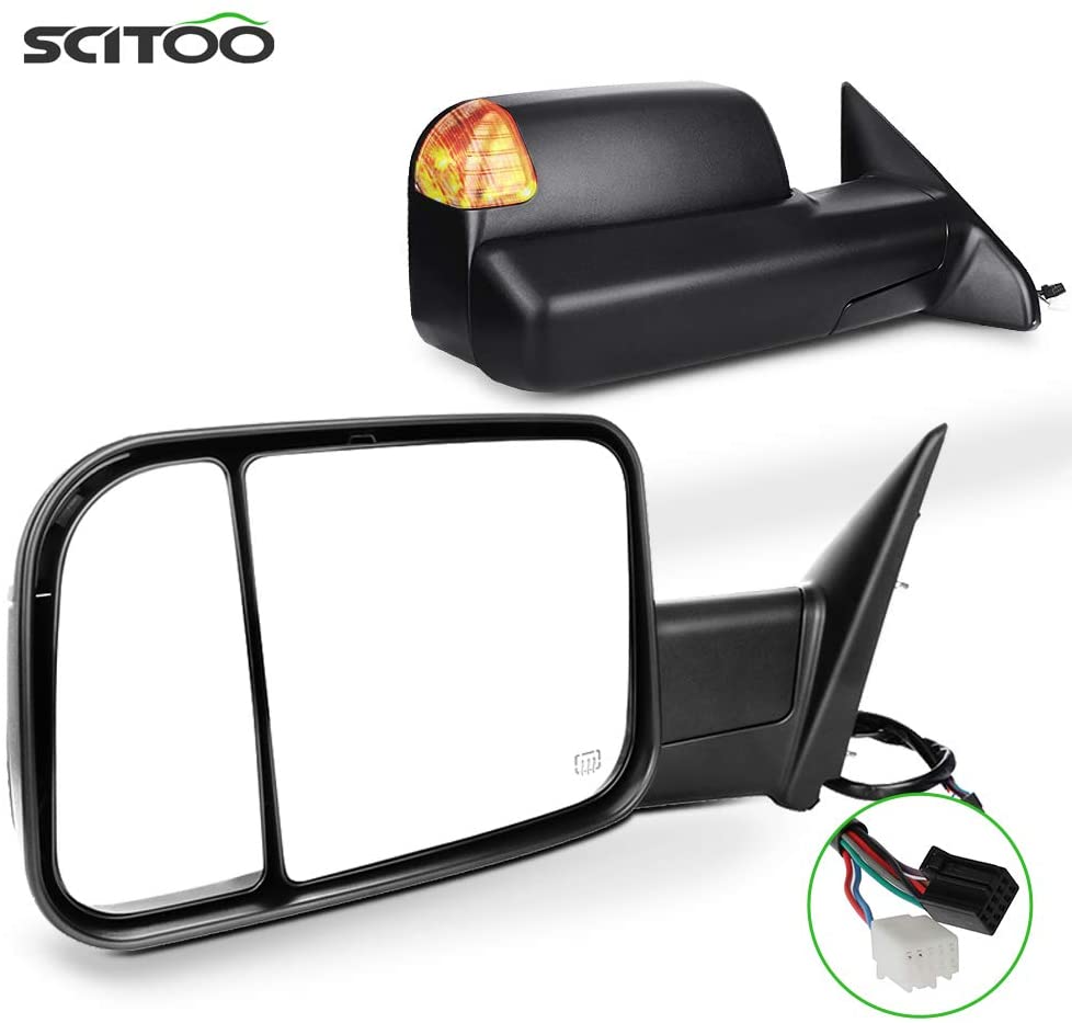 SCITOO Towing Mirrors fit for Dodge for Ram Exterior Accessories Mirrors fit 2009-2016 for Ram 1500 2500 3500 with Heated Temperature Sensor Amber Turn Signal Puddle Power Controlling Features