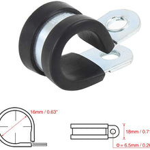 X AUTOHAUX 12pcs 16mm 0.63 Inch R Shape Automotive Galvanized Iron Cable Clamp Rubber Cushioned Insulated Clamp Metal Clamp for Tube Pipe Wire Installation