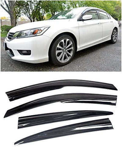 VXMOTOR for 2013-2017 Honda Accord 4DR Sedan - Smoke Tinted Side Window Visors Deflectors
