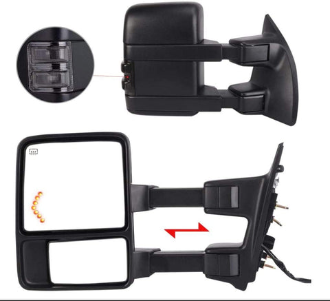 Perfit Zone TOWING MIRROR PAIR SET Replacement For 1999-2007 F250/F350/F450/F550 Super Duty, 01-05 Excursion Extendable Smoke Power Heated with Signal Light Side Mirrors