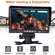 Vehicle On-Dash Backup Monitor, 7" Digital HD Car TFT LCD Color Screen Display with 2 Video Input for Rear View Camera