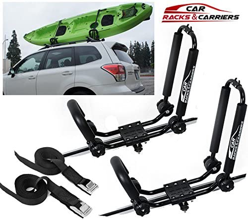 Car Rack & Carriers Universal Kayak Carrier Car Roof Rack Set of Two J-Shape Foldable Carrier for Canoe, SUP and Kayaks mounted on your SUV, Car Crossbar (black)
