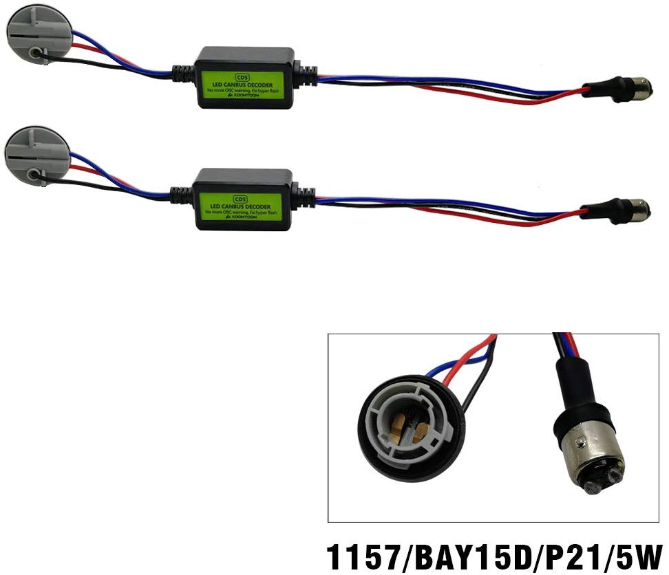 KOOMTOOM Canbus Decoder 1157/BAY15D/P21/5W Turn Signal Light Brake Light Backup Lamp Anti Flicker Harness Load Resistor Car Led Flickerng Warning Error Canceller Decoder