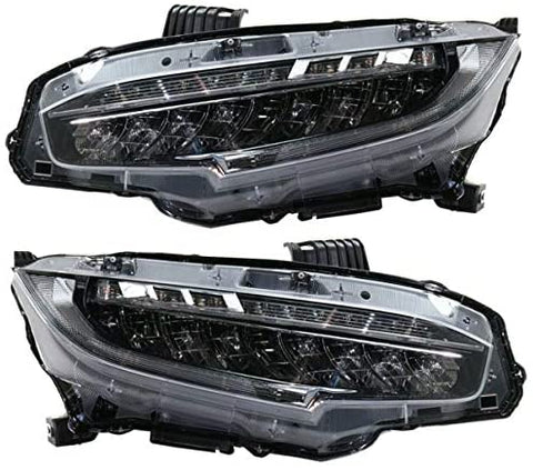 Koolzap For 16-18 Civic Front Headlight Headlamp LED Head Light Lamp w/Bulbs Set Pair