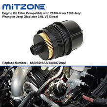 MITZONE Engine Oil Filter Compatible with 2020 2021 Ram 1500 Jeep Wrangler Jeep Gladiator 3.0L V6 Diesel Replace # 68507598AA 68498720AA