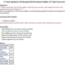 S SIZVER Weld-On Muffler Series 3" Slant Tip Black T-304 Racing Weld On Exhaust Muffler 2.5" Inlet Universal 1