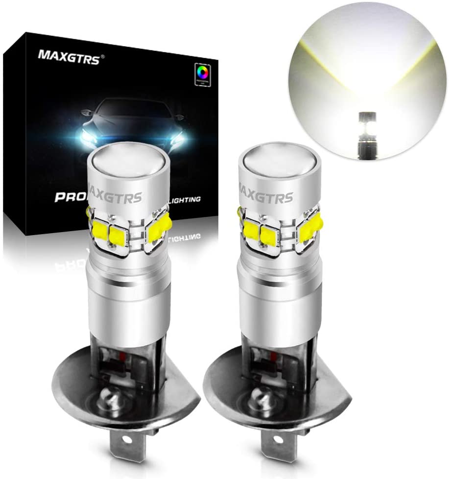 MAXGTRS H1 LED Fog Light CREE Chip,with Condenser Lens,High Performance 1:1 Design - 6000k Xenon White LED Fog Lamp