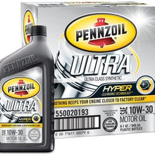 Pennzoil 550020193-6PK Ultra 10W-30 Full Synthetic Motor Oil - 1 Quart (Pack of 6)