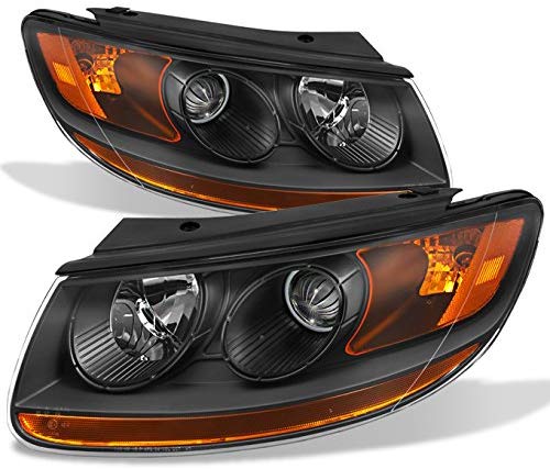 Fits Santa Fe Black Headlights Head Lamps Driver Left + Passenger Right Side Replacement Pair Set