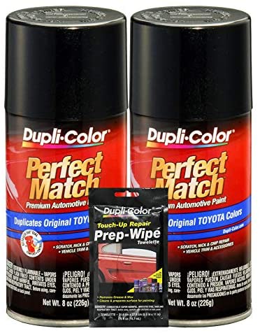 Dupli-Color Black Sand Pearl Exact-Match Automotive Paint for Toyota Vehicles - 8 oz, Bundles Prep Wipe (3 Items)