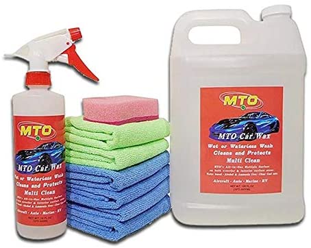 MTO Waterless Car Wash Wax Kit 144 Ounces, Aircraft Quality Car Clean Waxing Kit for Car, RV, Boat, Motorcycle - with 6 Microfiber Towels, 1 Cleaning Brush