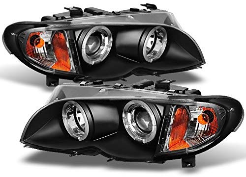 For 2002-2005 BMW E46 3-Series 4 Doors Sedan Black Halo Ring LED Projector Headlights w/Built In Corner Left+Right Side