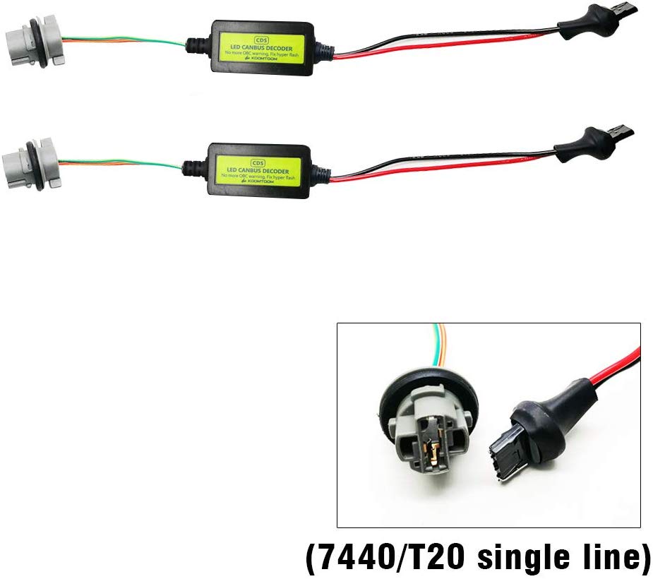 KOOMTOOM Canbus Decoder 7440/T20 Turn Signal Light Lamp Anti Flicker Harness Load Resistor Car Led Flickerng Warning Error Canceller Decoder