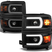 For U Neon Bar Style Black Smoked 2014-15 Chevy Silverado 1500 LED DRL Projector LH + RH Side Headlights