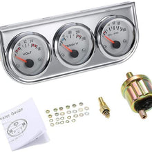 3 in 1 Car Meter Auto Gauge（Voltmeter + Water Gauge + Oil Press Gauge),2" Chrome Voltage Gauge Water Temp Gauge Oil Pressure Sensor 12V 52mm Triple Gauge Kit (Fahrenheit White dial face) (Fahrenheit White dial face)