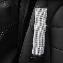 MIGHTYDUTY 2 pcs Car Seat Belt Covers with Crystal Diamond, Bling Rhinestone Leather Handcraft Car Accessories for Most Models