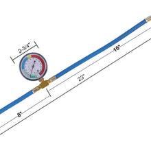 JIFETOR AC Charge Hose with Gauge for R134A, Car HVAC Refrigerant Recharge Kit, Auto Air Conditioning U Charging Hose Low Pressure Measuring Meter with 1/4" Fittings, Can Tap, Quick Coupler, 23" Long
