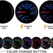 GlowShift Tinted 7 Color 10,000 RPM Tachometer Gauge - for 1 - 10 Cylinder Gas Powered Engines - Black Dial - Smoked Lens - 2-1/16" 52mm