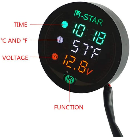 Waterproof Night Vision Motorcycle Meter LED Digital Display Voltmeter Voltage Volt Temperature Gauge Time LED 3 in 1 Cycling retail