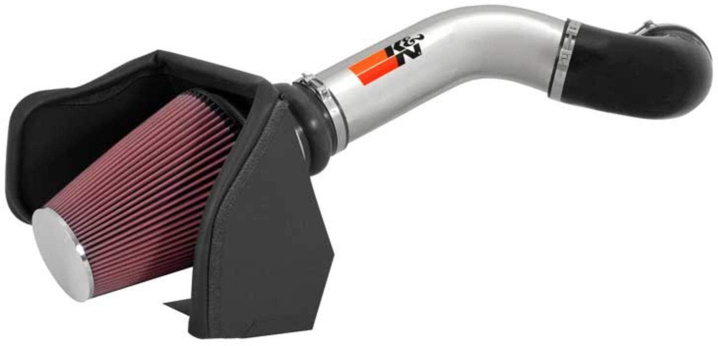 K&N Cold Air Intake Kit with Washable Air Filter: 1999-2004 Chevy/GMC (Silverado 1500, Sierra 1500) 4.8L and 5.3L V8, Polished Metal Finish with Red Oiled Filter, 77-3021KP