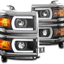 ZMAUTOPARTS For 2014-2015 Chevy Silverado 1500 DRL LED Black Projector Headlights Lamps